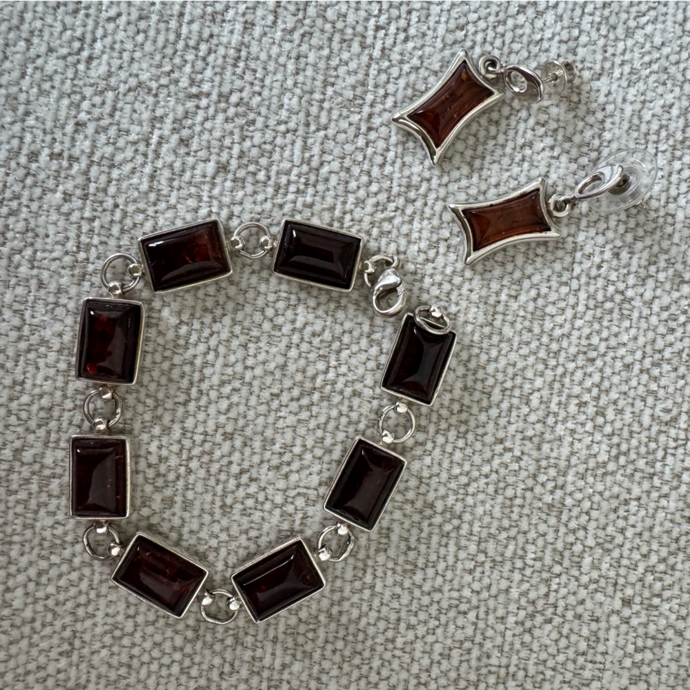 Vintage Amber Tone Bracelet & Earrings Jewelry Set